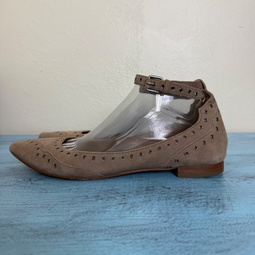 Frye Sienna Grommet Ankle Ballet Flat Suede with Grommet Accents Tan Sz 8.5 - Picture 4 of 10